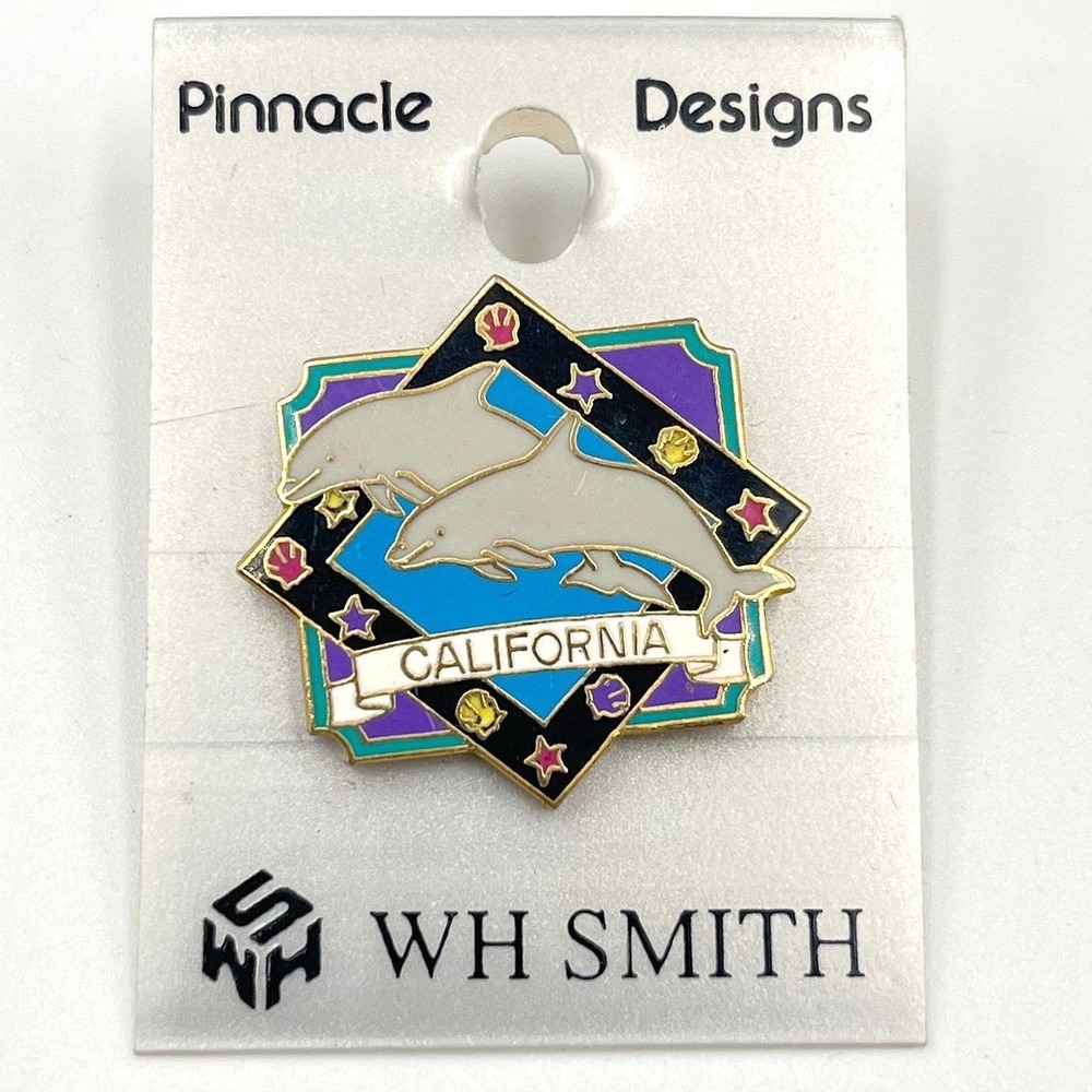 Vintage Pinnacle Designs California Dolphin Enamel Lapel Pin Retro Souvenir Y2K